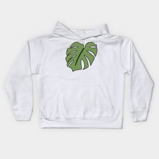 Minimal Monstera Deliciosa leaf- green Kids Hoodie